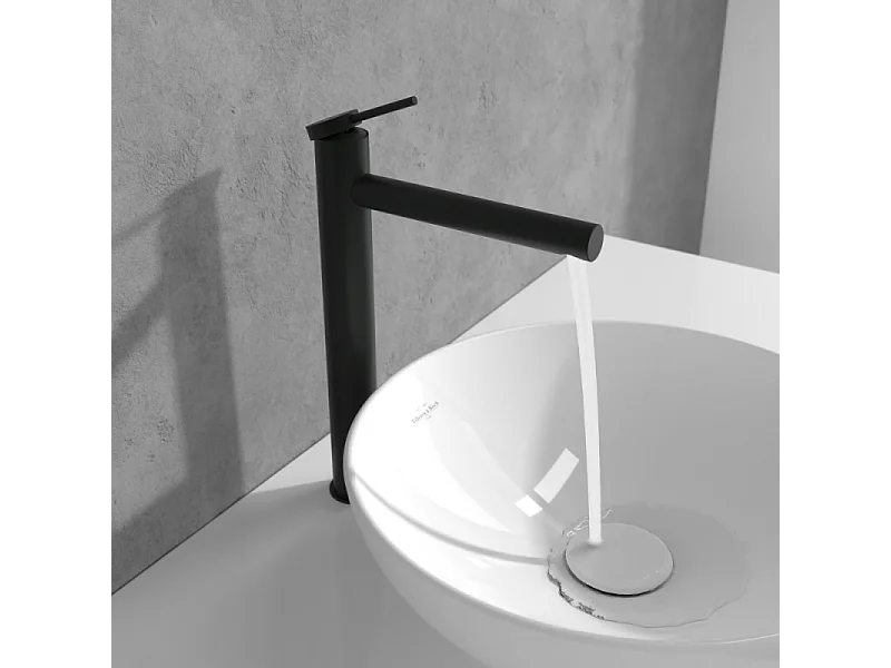 Mitigeur lavabo surélevé VILLEROY ET BOCH Loop & Friends sans tirette Noir mat