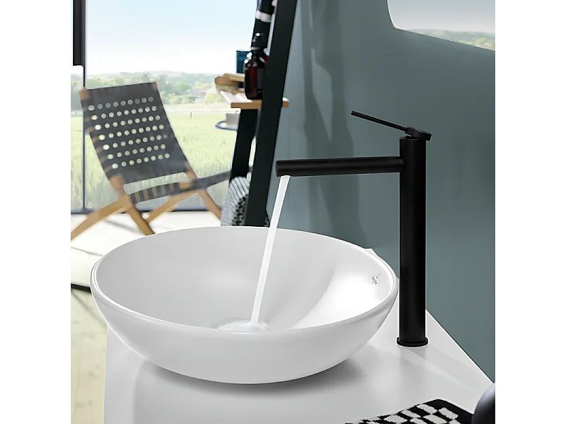 Mitigeur lavabo surélevé VILLEROY ET BOCH Loop & Friends sans tirette Noir mat