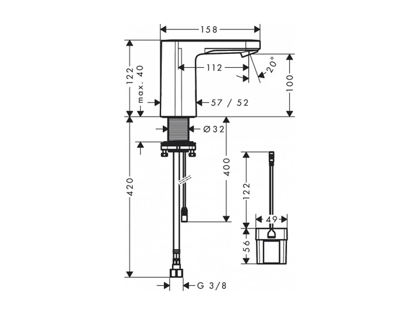 HANSGROHE Vernis Blend mezclador electrónico de lavabo con temperatura preestablecida o agua fría a batería cromo
