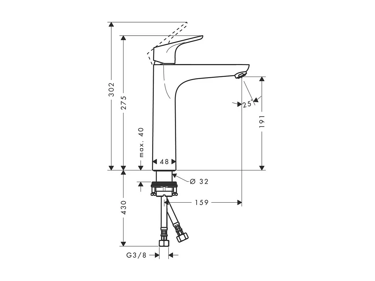 HANSGROHE Mezclador de lavabo Focus 190, sin vaciador extraíble ni automático, cromado