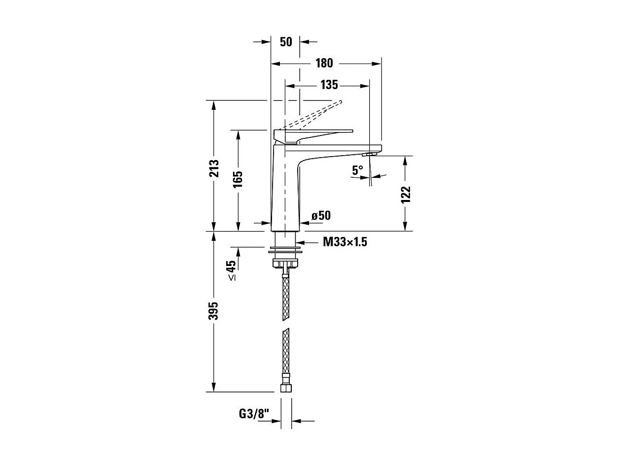 Mitigeur lavabo taille M DURAVIT Tulum Freshstart noir mat sans tirette ni vidage
