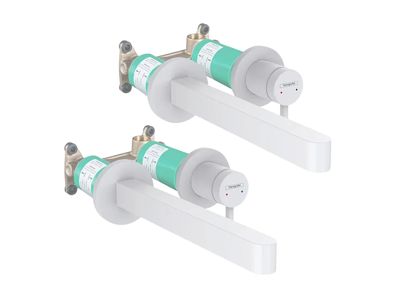 Lot de 2 mitigeurs lavabo mural HANSGROHE Finoris 255 mm + bonde à écoulement libre Blanc mat + Corps encastré