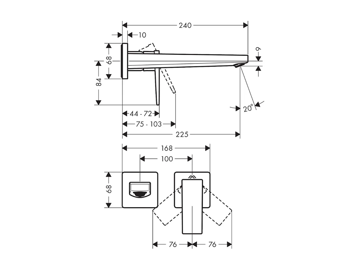HANSGROHE Mezclador empotrado de pared para lavabo, caño 225 mm, manecilla de palanca, desagüe cromado