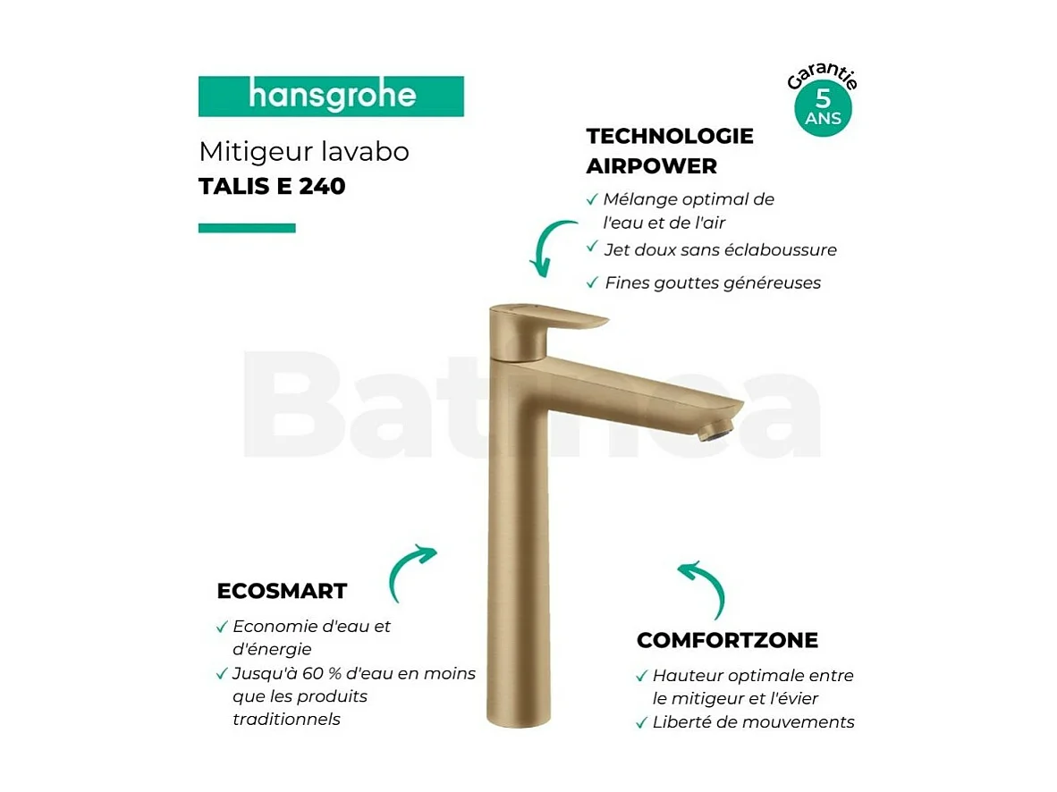 HANSGROHE Mezclador de lavabo Talis E 240, con vaciador automático y extraíble, bronce cepillado