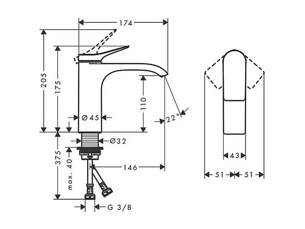 HANSGROHE Mezclador de lavabo 110 sin extraíble ni desagüe negro mate