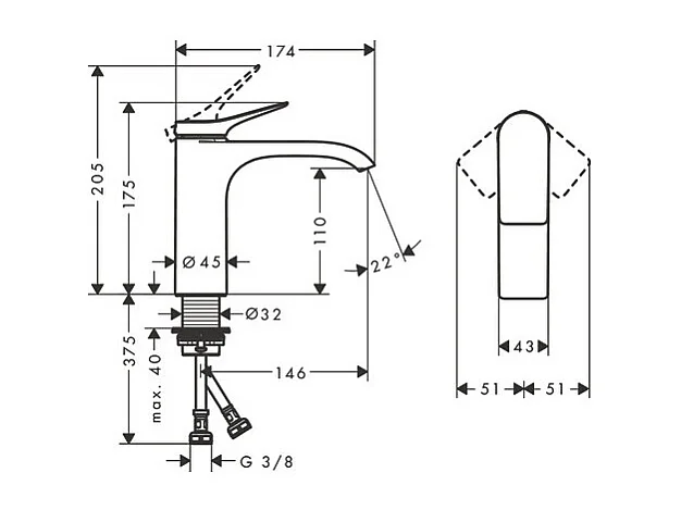 HANSGROHE Mezclador de lavabo 110 sin extraíble ni desagüe negro mate