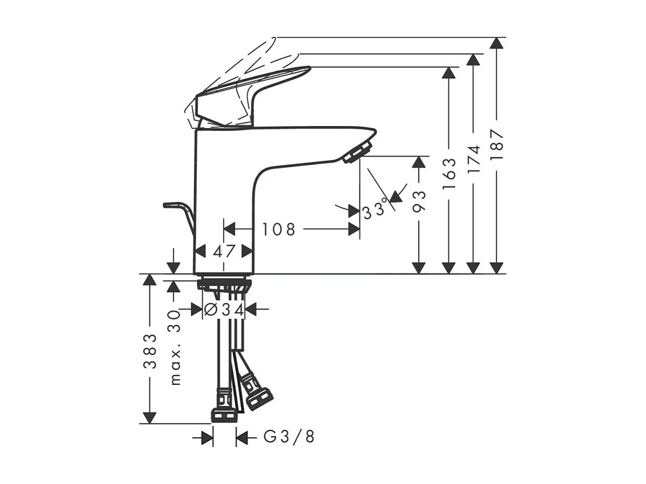 HANSGROHE Mitigeur lavabo Logis 100 Eco C3 avec tirette et vidage synthétique chromé