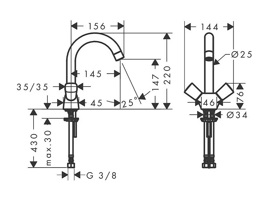 HANSGROHE Mélangeur lavabo Logis sans tirette ni vidage chromé