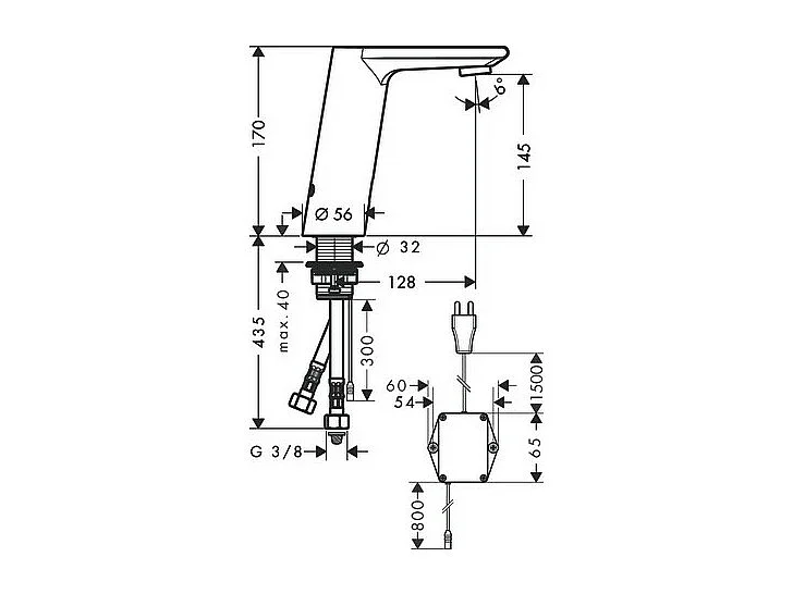 HANSGROHE Mitigeur de lavabo électronique avec manette de réglage de température sur secteur chromé