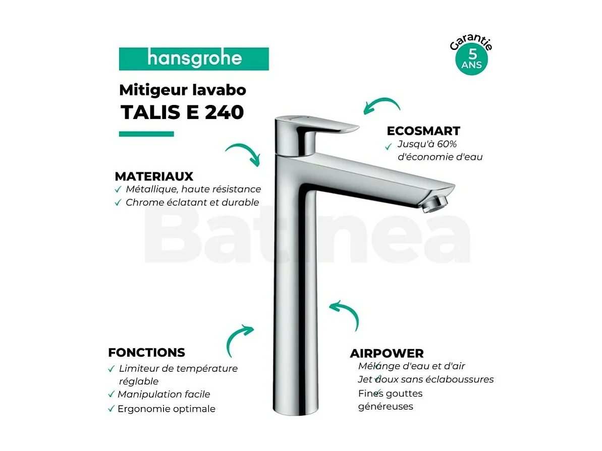 Mitigeur de lavabo HANSGROHE Talis E 240 chromé