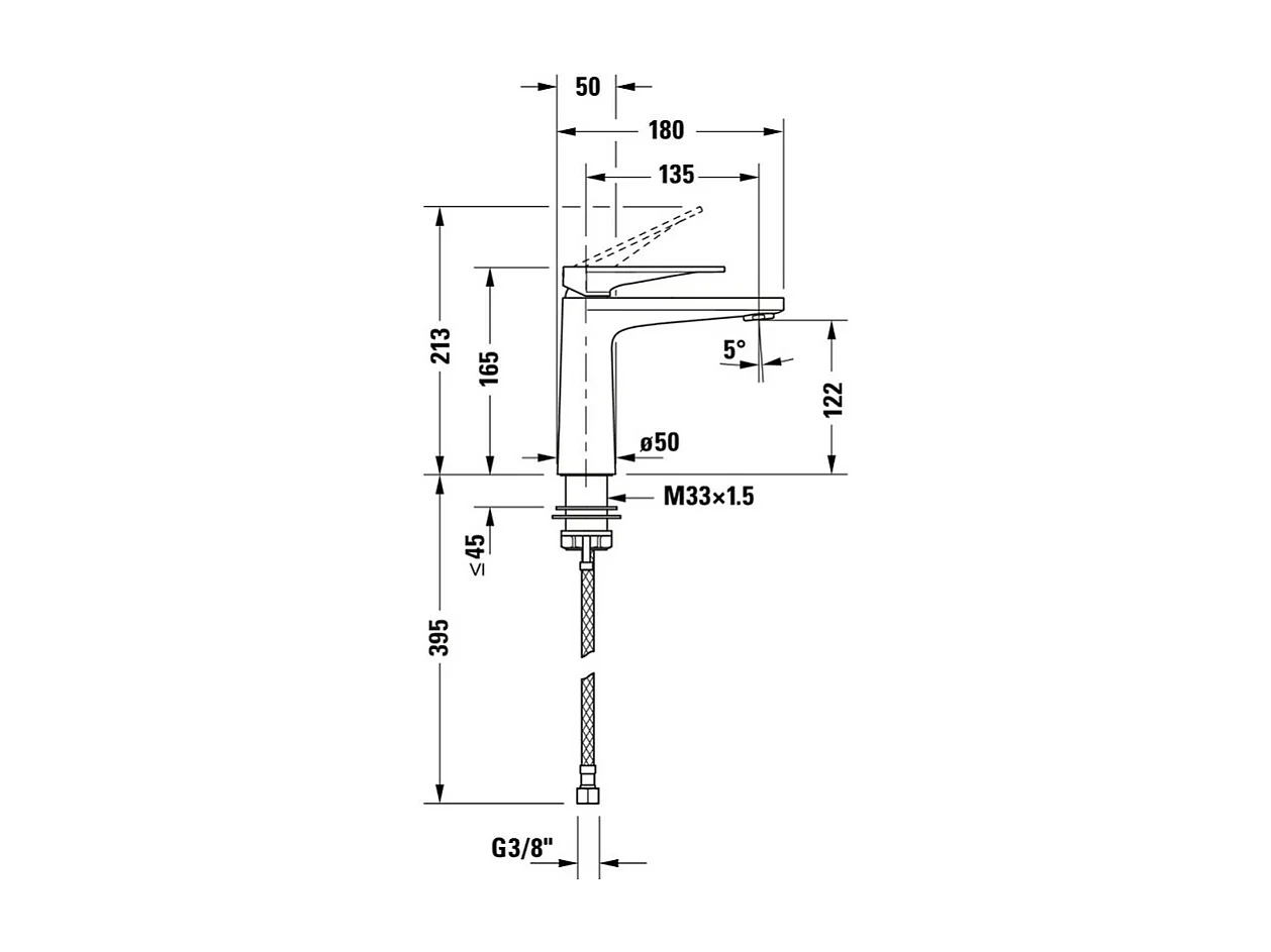 Mitigeur lavabo taille M DURAVIT Tulum Freshstart chromé sans tirette ni vidage