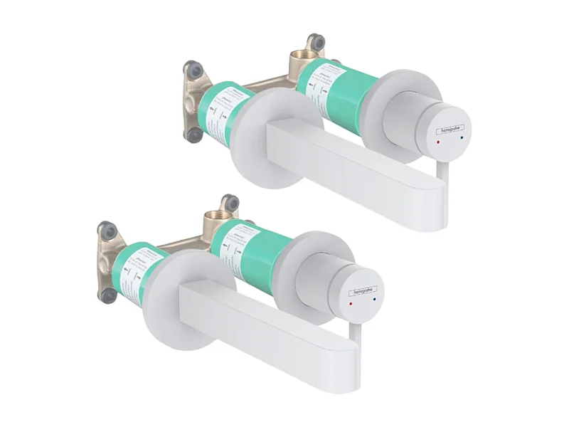 Lot de 2 mitigeurs lavabo mural HANSGROHE Finoris 165 mm + bonde à écoulement libre Blanc mat + Corps encastré