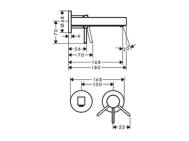 Lot de 2 mitigeurs lavabo mural HANSGROHE Finoris 165 mm + bonde à écoulement libre Blanc mat + Corps encastré