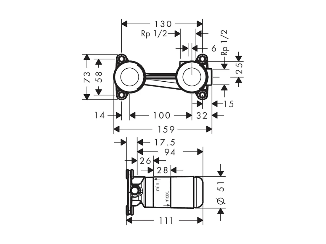 Lot de 2 mitigeurs lavabo mural HANSGROHE Finoris 165 mm + bonde à écoulement libre Blanc mat + Corps encastré