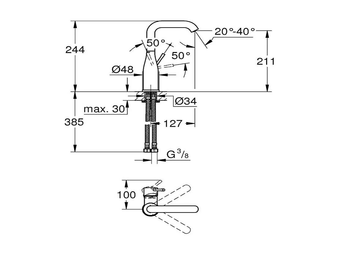 GROHE Mezclador de lavabo con caño alto Essence Talla L