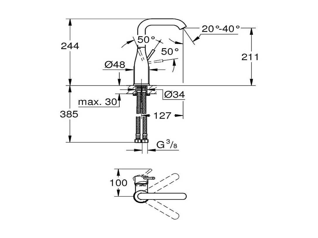 GROHE Mezclador de lavabo con caño alto Essence Talla L