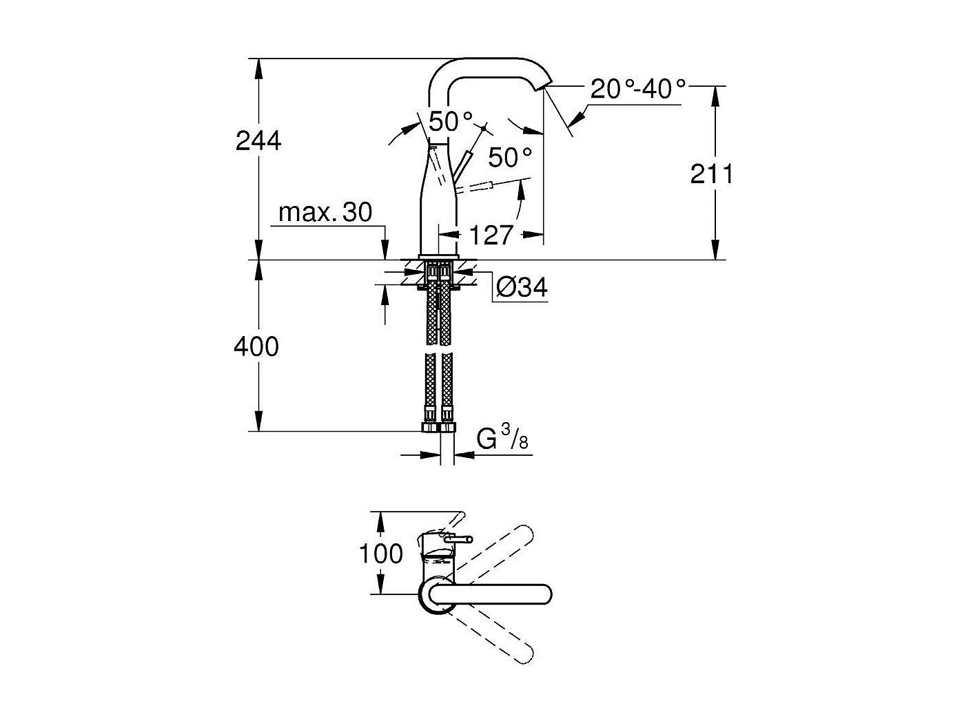 GROHE Mezclador de lavabo con caño alto Essence Talla L