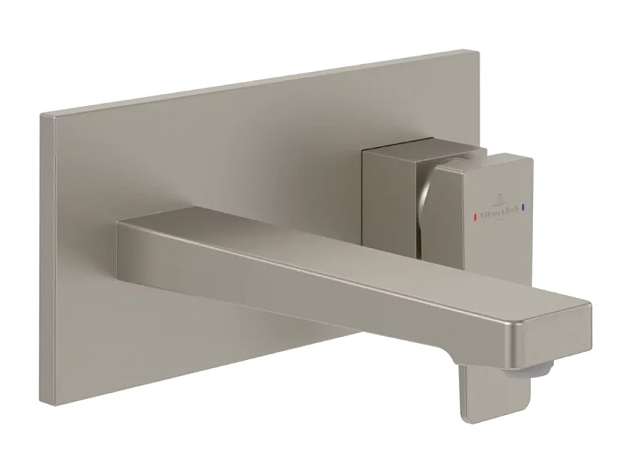Mitigeur lavabo mural VILLEROY ET BOCH Architectura Square avec vidage Push Open Brushed Nickel Matt