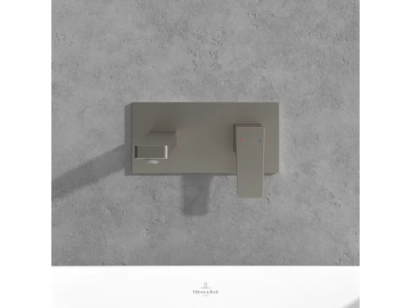 Mitigeur lavabo mural VILLEROY ET BOCH Architectura Square avec vidage Push Open Brushed Nickel Matt