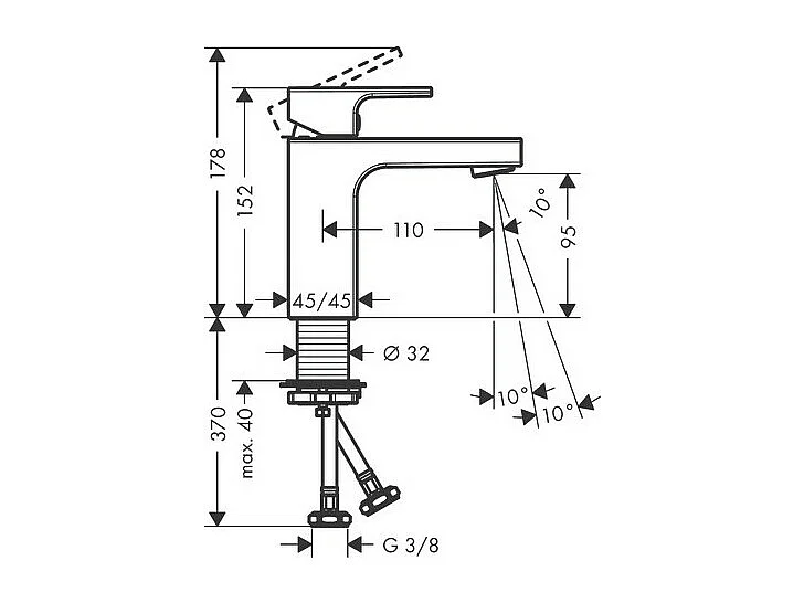 Mitigeur lavabo HANSGROHE Vernis Shape 100 Noir mat sans tirette ni vidage
