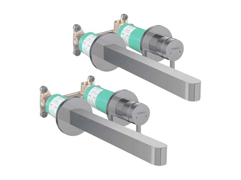 Lot de 2 mitigeurs lavabo mural HANSGROHE Finoris 255 mm + bonde à écoulement libre Chromé + Corps encastré