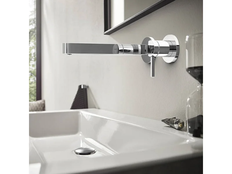 Lot de 2 mitigeurs lavabo mural HANSGROHE Finoris 255 mm + bonde à écoulement libre Chromé + Corps encastré