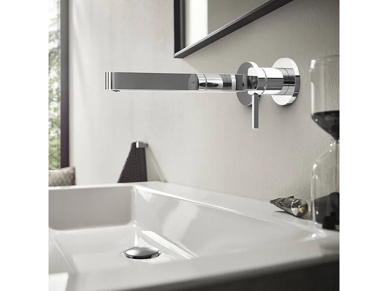 Lot de 2 mitigeurs lavabo mural HANSGROHE Finoris 255 mm + bonde à écoulement libre Chromé + Corps encastré