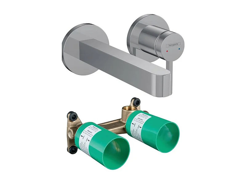 Mitigeur lavabo mural HANSGROHE Finoris 165 mm + bonde à écoulement libre Chromé + Corps encastré