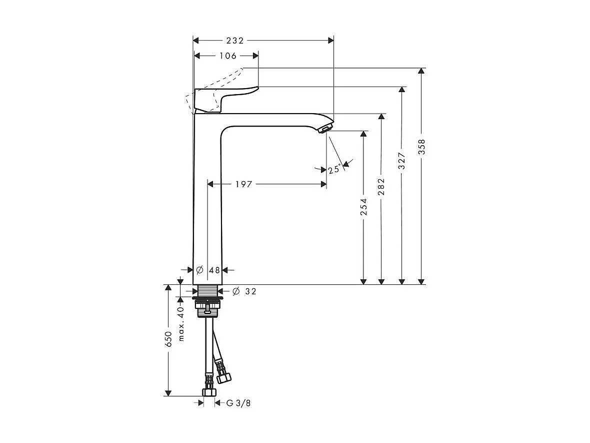 HANSGROHE Mitigeur lavabo Metris 260 surélevé pour vasque libre sans tirette ni vidage chromé