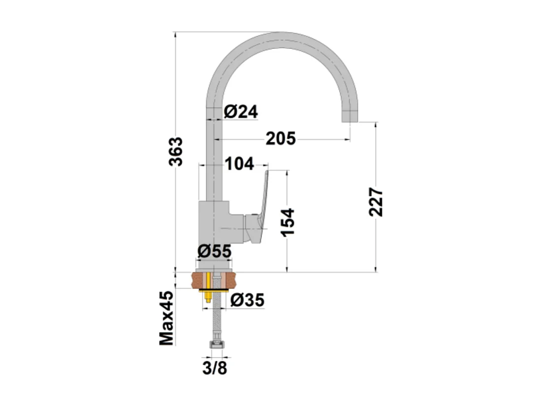 Mitigeur lavabo mobile PAINI Ruby Noir Mat
