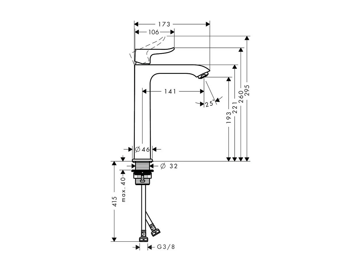 HANSGROHE Metris 200 Mezclador de lavabo elevado para lavabo independiente sin extraíble ni desagüe cromado
