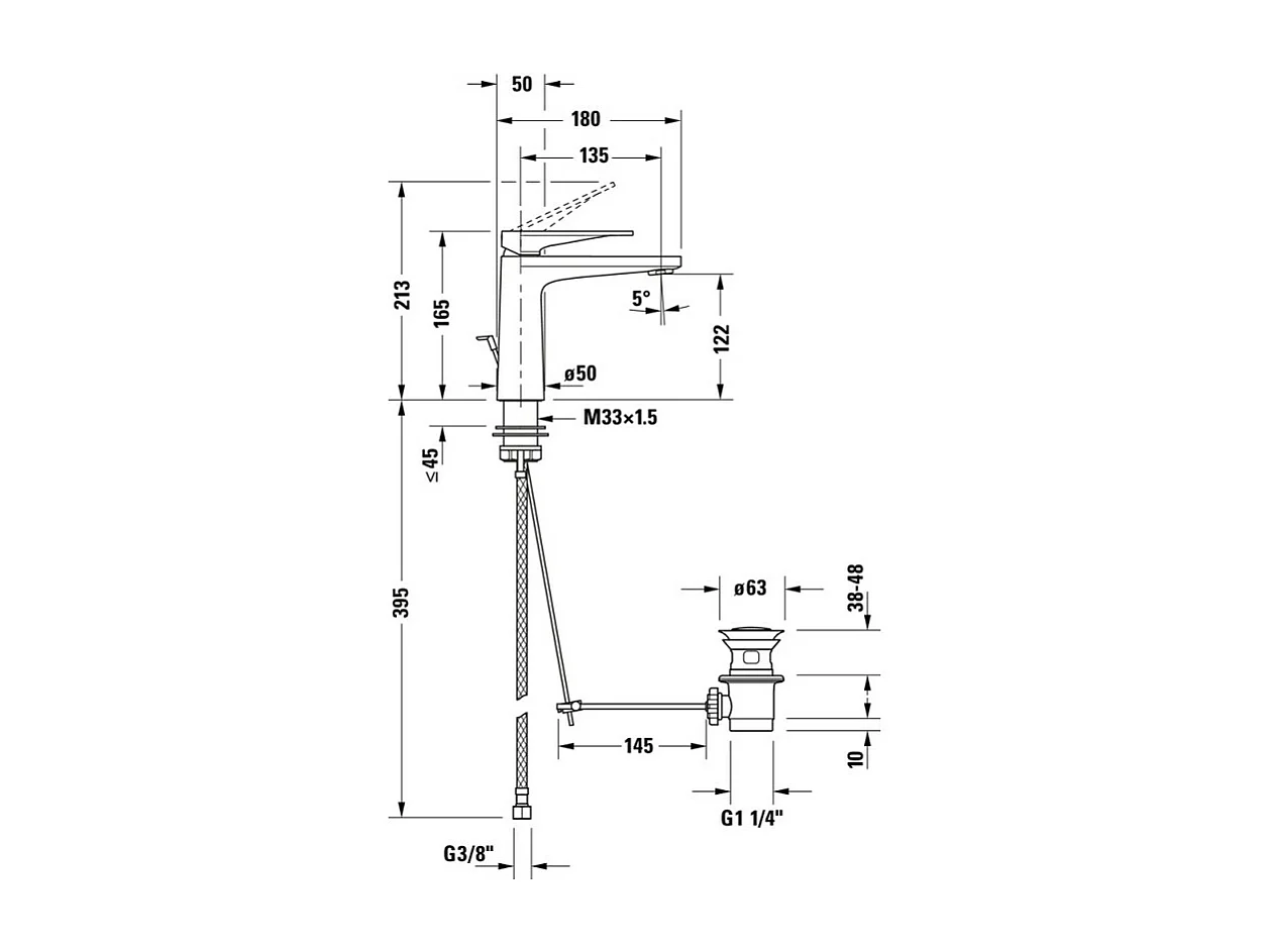 Mitigeur lavabo taille M DURAVIT Tulum Freshstart chromé