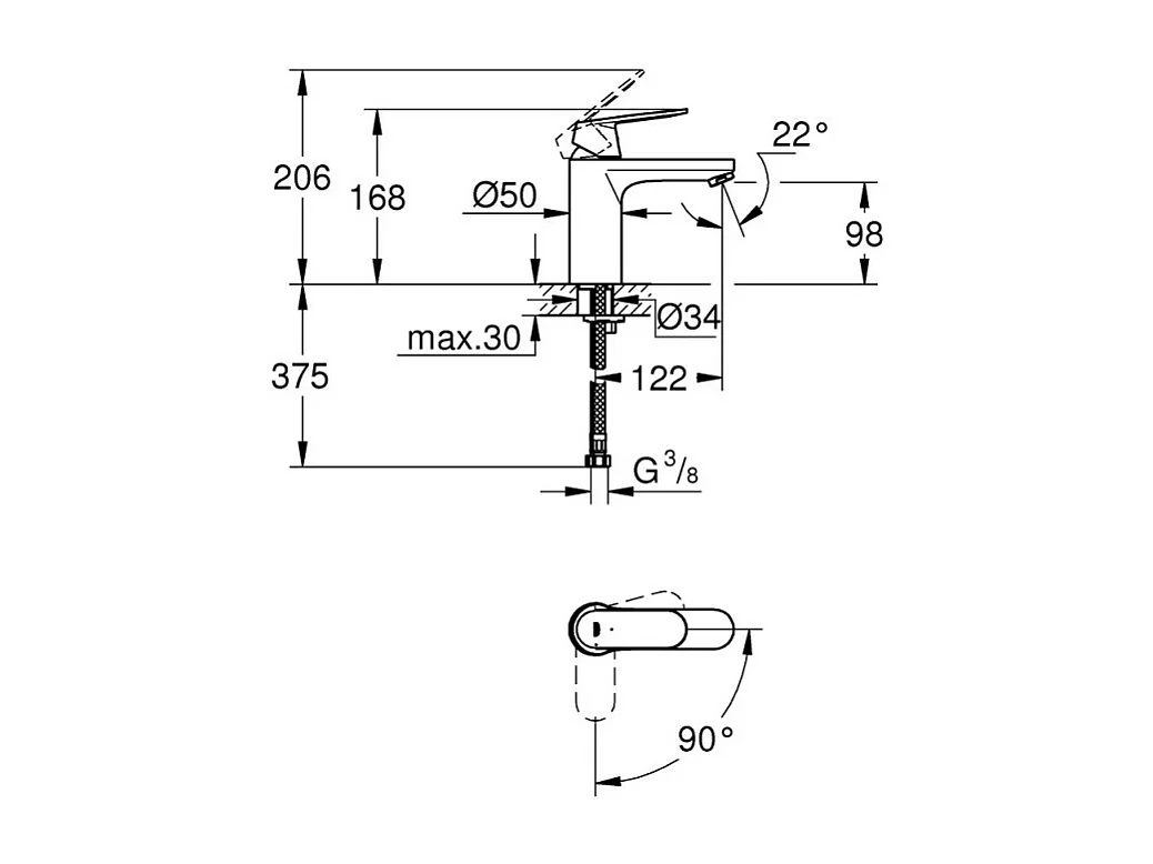 GROHE Mitigeur lavabo Eurosmart Cosmopolitan corps lisse Taille M