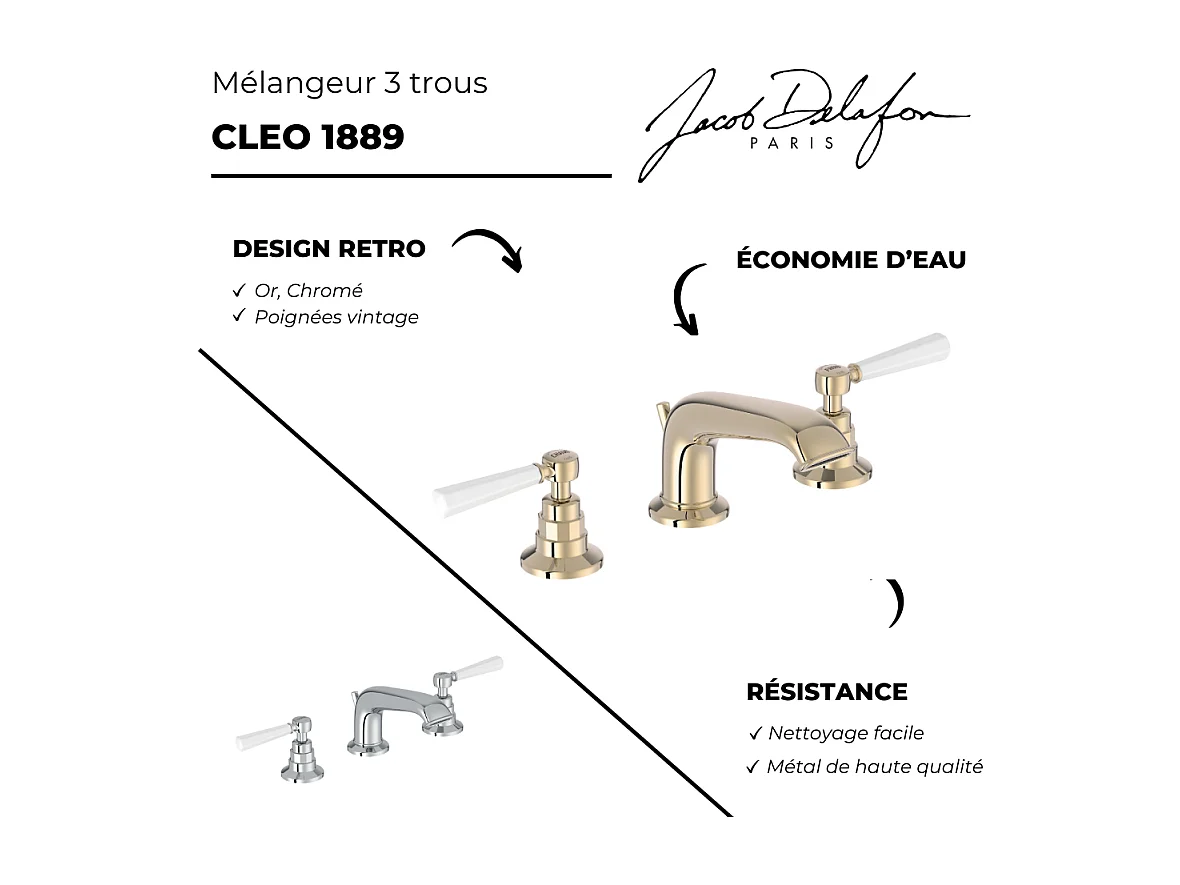 Mélangeur 3 trous JACOB DELAFON Cléo 1889 chrome