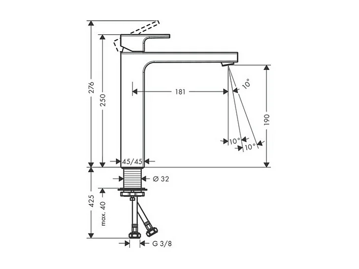 HANSGROHE Mitigeur de lavabo 190 sans tirette ni vidage noir mat