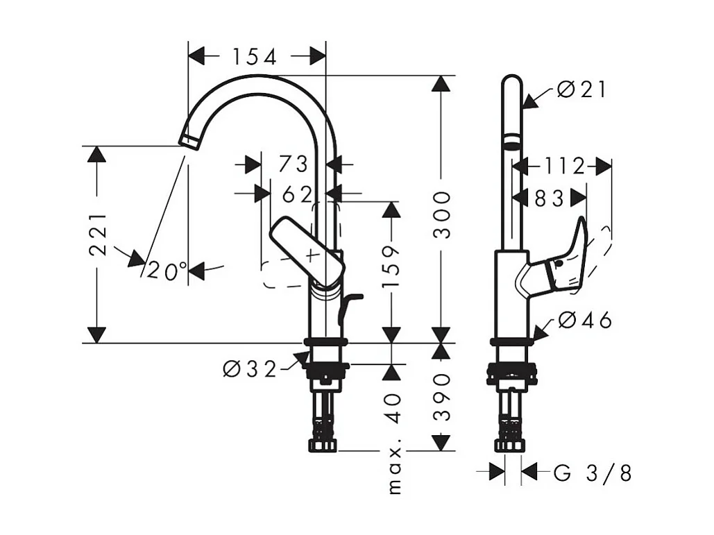 HANSGROHE Mitigeur lavabo Logis 210 bec haut avec tirette et vidage synthétique chromé