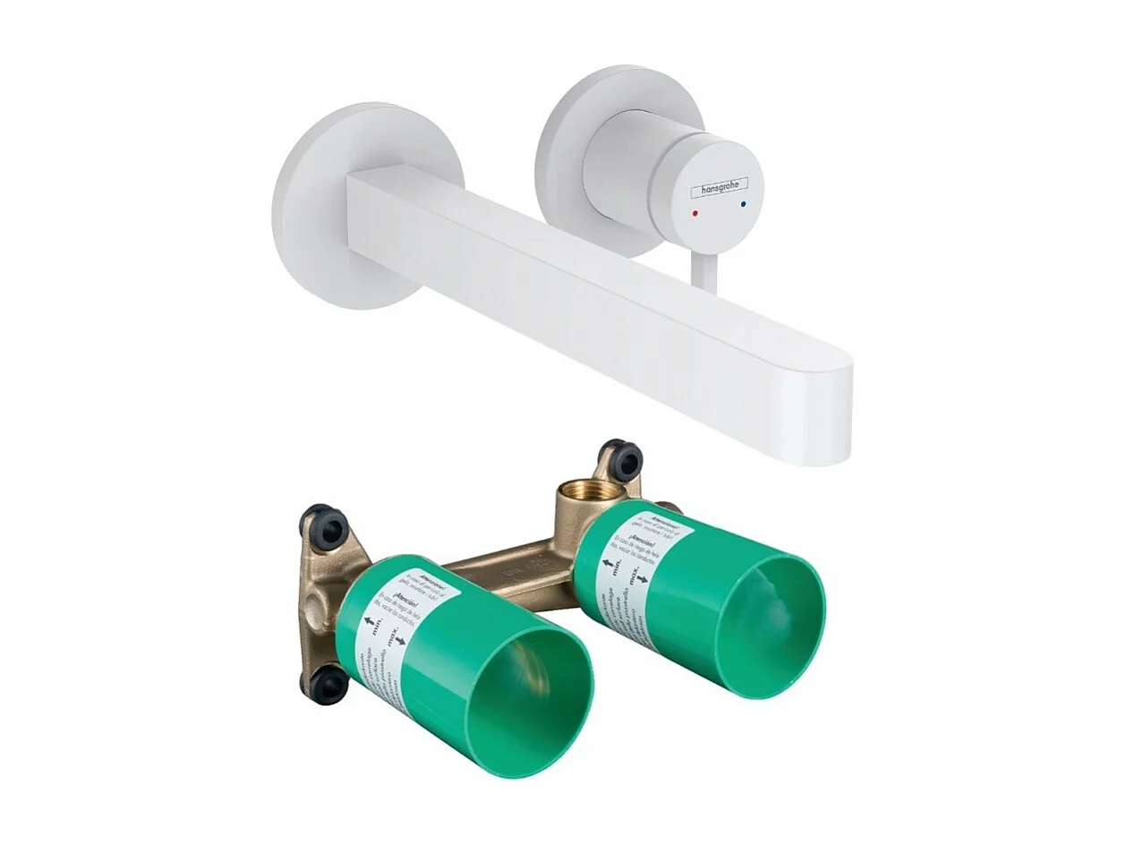 Mitigeur lavabo mural HANSGROHE Finoris 255 mm + bonde à écoulement libre Blanc mat + Corps encastré