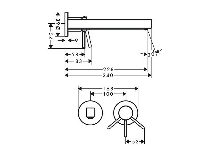 Mitigeur lavabo mural HANSGROHE Finoris 255 mm + bonde à écoulement libre Blanc mat + Corps encastré