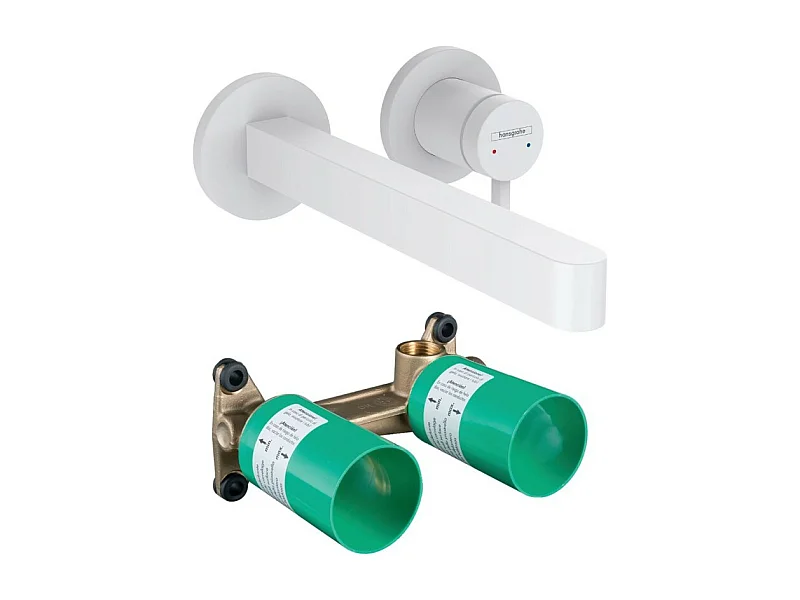 Mitigeur lavabo mural HANSGROHE Finoris 255 mm + bonde à écoulement libre Blanc mat + Corps encastré