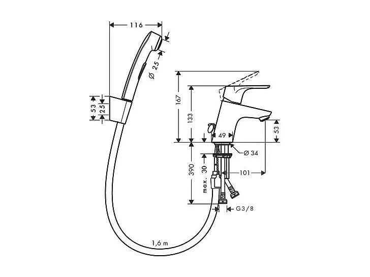 Grifo para bidé con chorro HANSGROHE Focus sin extraíble ni desagüe Cromo