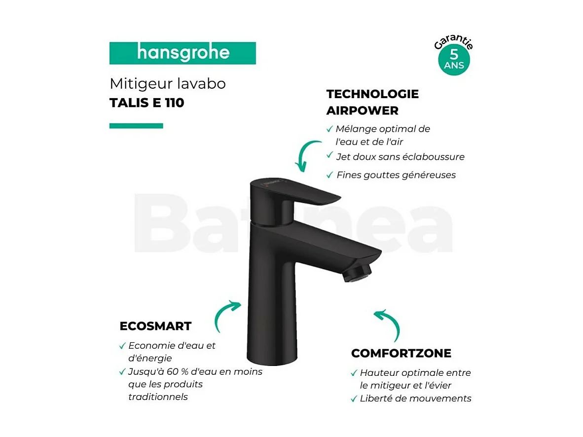HANSGROHE Talis E 110 mezclador de lavabo con extraíble y desagüe negro mate