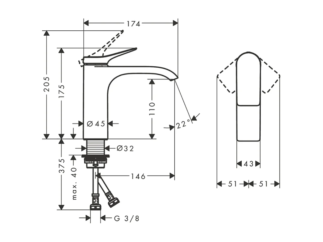 HANSGROHE Mezclador de lavabo 110 sin extraíble ni desagüe blanco mate