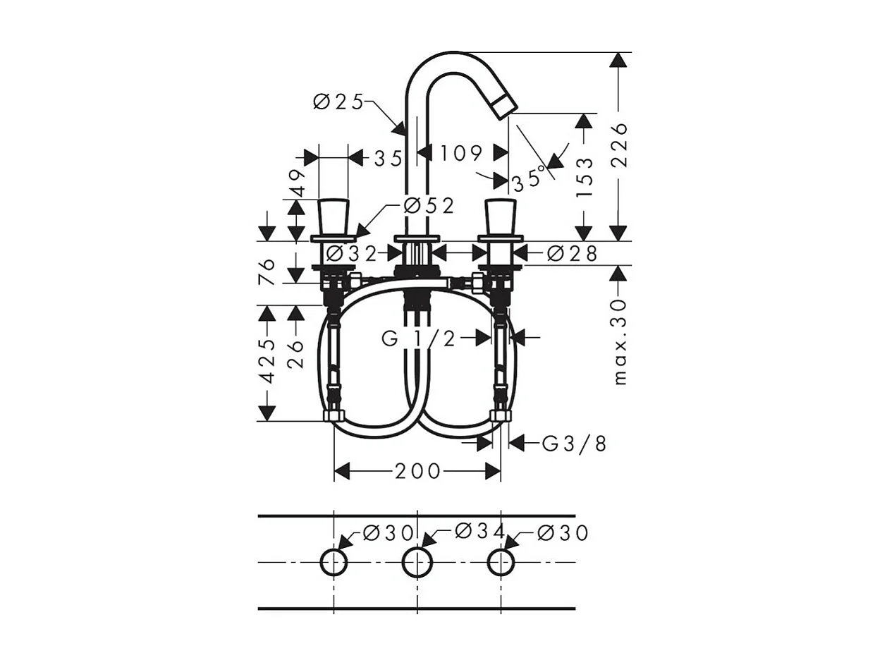 HANSGROHE Mélangeur lavabo  Logis 150 3 trous avec tirette et vidage synthétique chromé