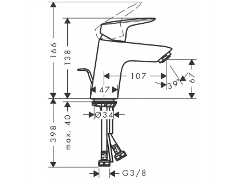 HANSGROHE Mezclador de lavabo Logis 70 con vaciador extraíble y automático Talla XS