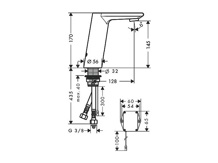 HANSGROHE Mitigeur de lavabo électronique avec manette de réglage de température sur batterie chromé