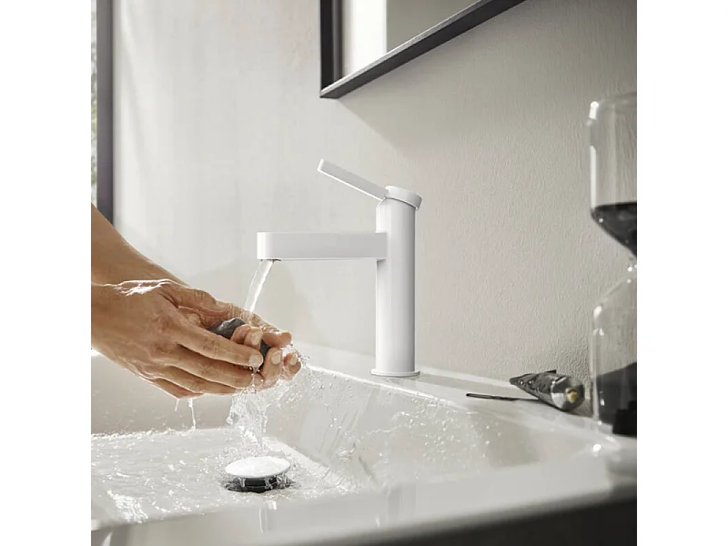 HANSGROHE Mitigeur de lavabo 100, bonde Push-Open blanc mat Finoris