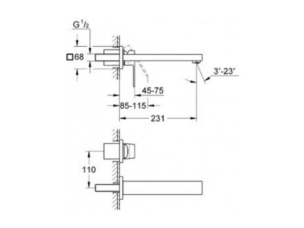 GROHE Façade Eurocube Mezclador de lavabo de pared, tamaño M