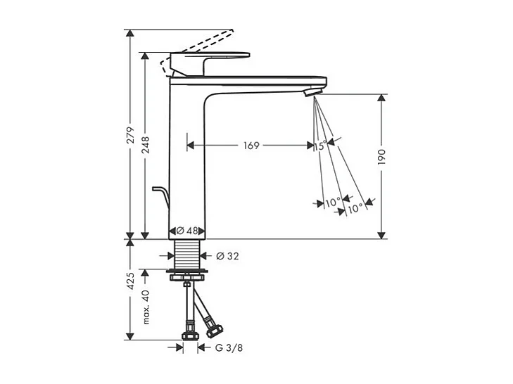HANSGROHE Mitigeur de lavabo 190, conduction d'eau chaude isolée,avec tirette et vidage synthétique chromé