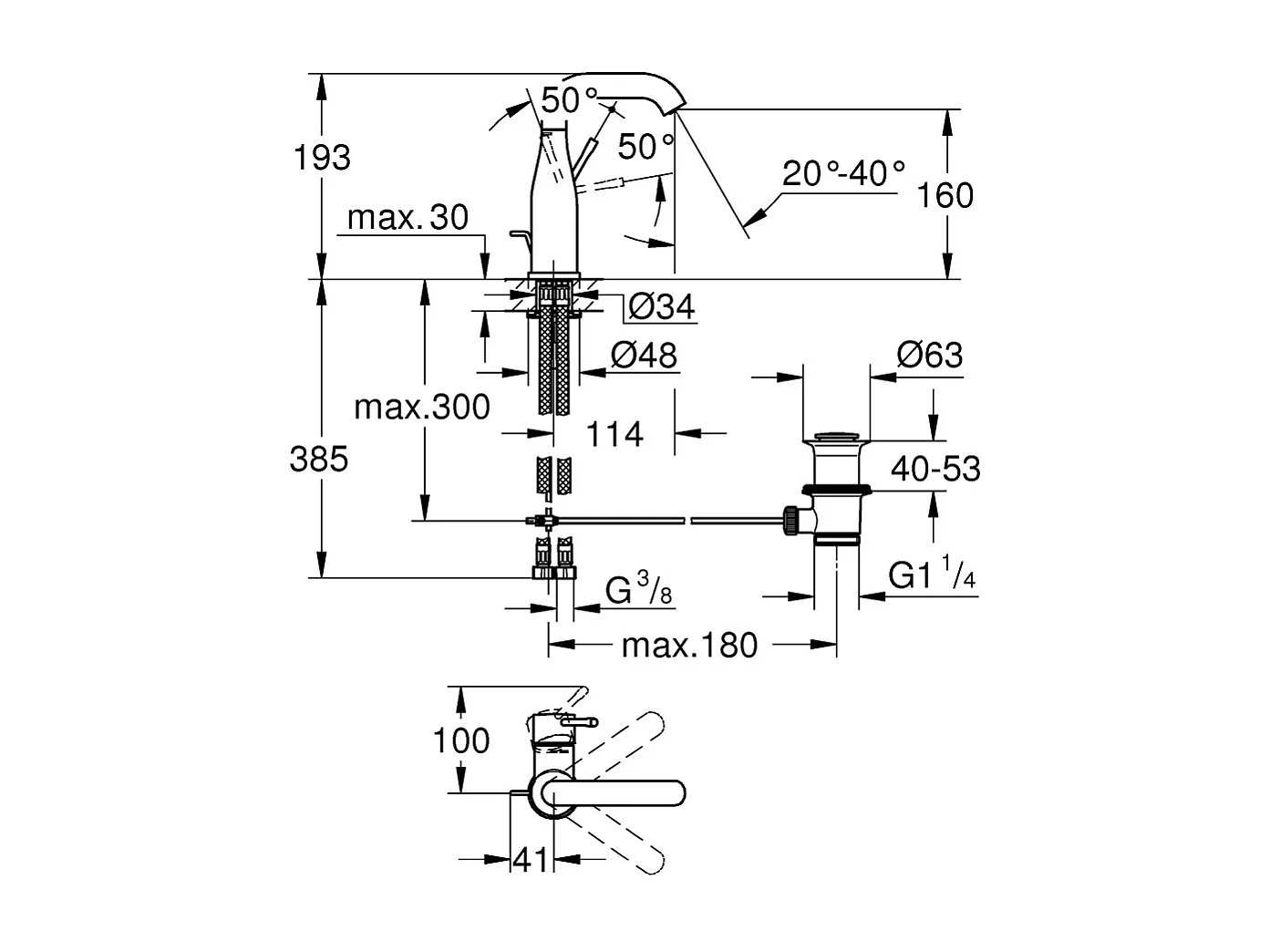 GROHE Mezclador de lavabo Essence Talla M Grafito duro cepillado