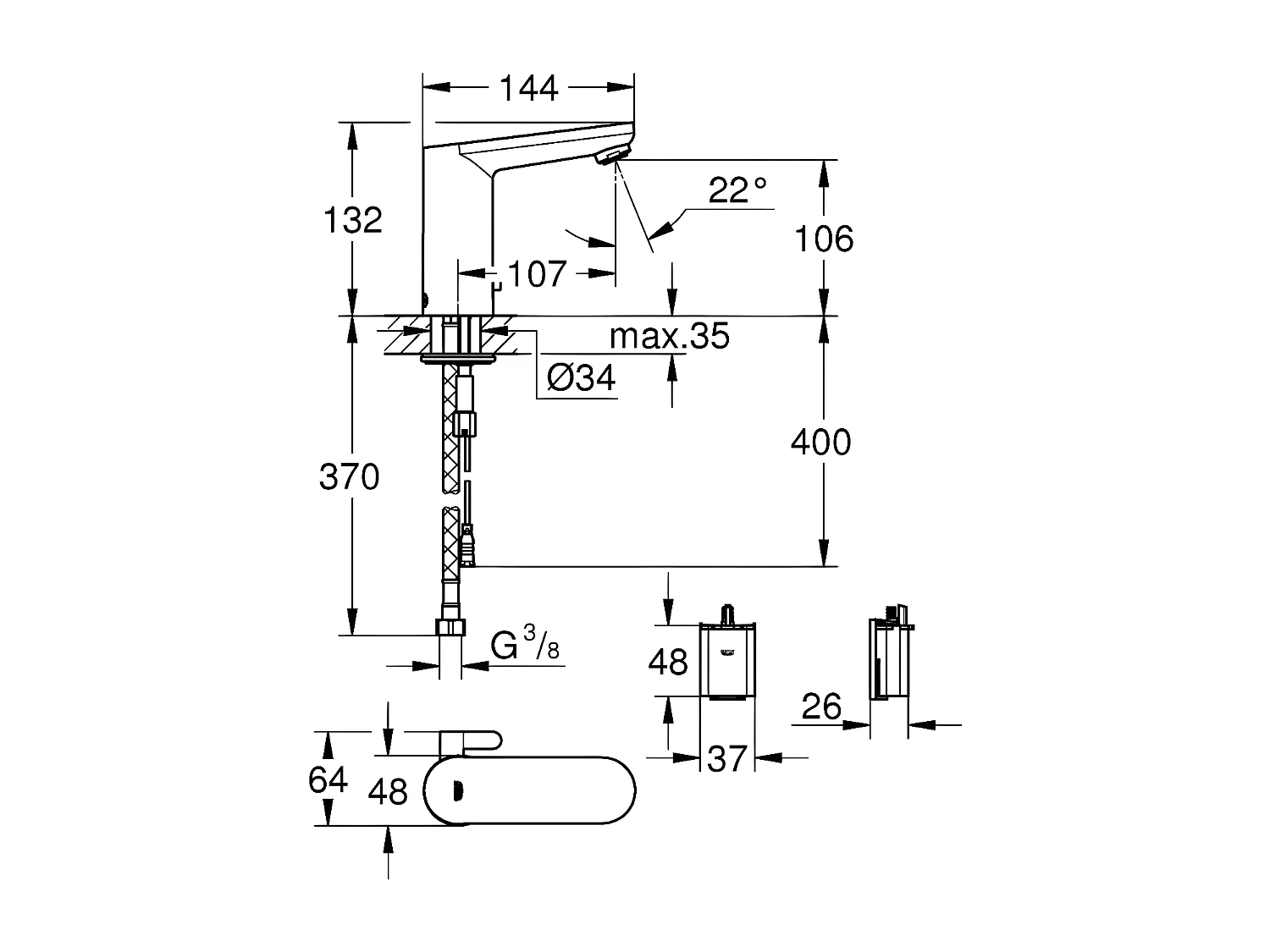 GROHE Mitigeur lavabo infrarouge  Eurosmart Cosmopolitan E